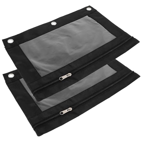 DOITOOL 2 Stück Mäppchen Veranstalter Bleistifthalter für Ordner Tasche Binderbeutel mit Kleiner Beutel Klarer Bleistiftbeutel Großer Bleistiftbeutel Bürozubehör Segeltuch Schwarz von DOITOOL