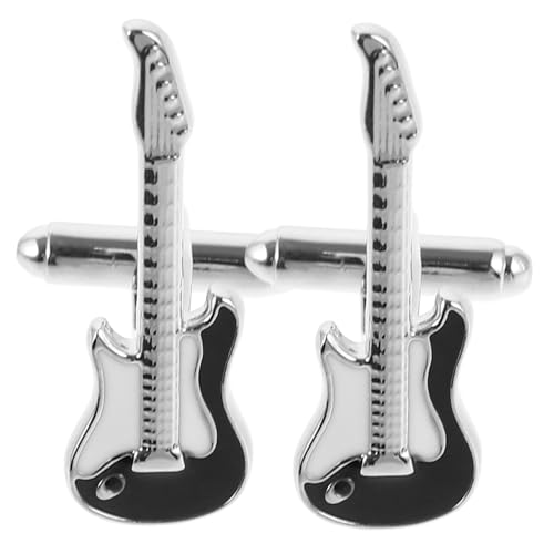 DOITOOL 2 Stück Musik-Manschettenknöpfe Gold Gitarre Schwarz für Blau geformt Anzug Manschettenknöpfe Anzug Accessoire Kleidung Accessoire Hemd-Manschettenknopf Nieten Messing Silber von DOITOOL