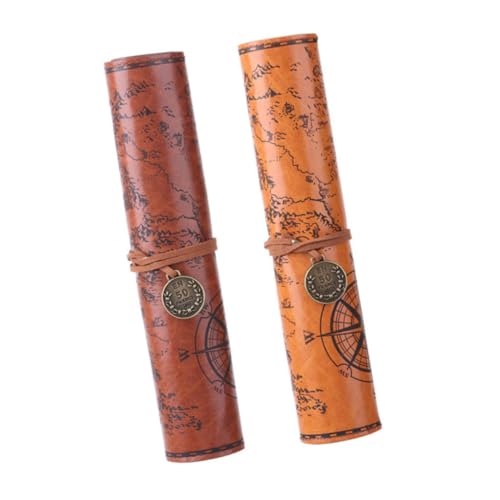 DOITOOL 2 Stück Retro PU Leder Federmäppchen mit Vintage Schatzkartenmuster Teiliges Große Kapazität Stifttasche für Studenten Schlankes Tragbares Schreibwarenetui für Schule und Büro von DOITOOL