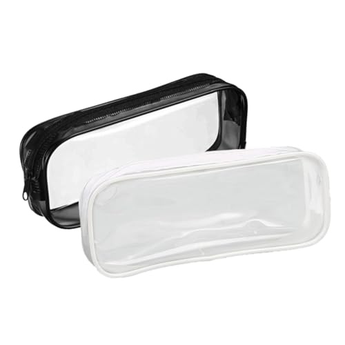 DOITOOL 2 Stück Transparente PVC Stifttaschen mit Reißverschluss Große Kapazität Mäppchen für Kosmetik Schreibwaren Tragbare Aufbewahrungstaschen in Schwarz und Weiß von DOITOOL