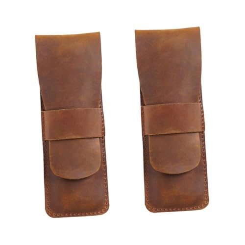 DOITOOL 2 Stück Vintage Leder Federmäppchen für Stifte und Bleistifte Retro Schreibwaren Organizer aus Hochwertigem Rindsleder Praktischer Stifteschutz für Schule und Wilde Pferdefarbe von DOITOOL
