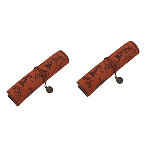 DOITOOL 2 Stück Vintage Rollendes Federmäppchen aus Leder mit Kreativem Kartendesign Große Kapazität Kratzfester Matter Oberflächenbezug Platzsparend mit Stiftschlaufen Tragbar für Schule von DOITOOL
