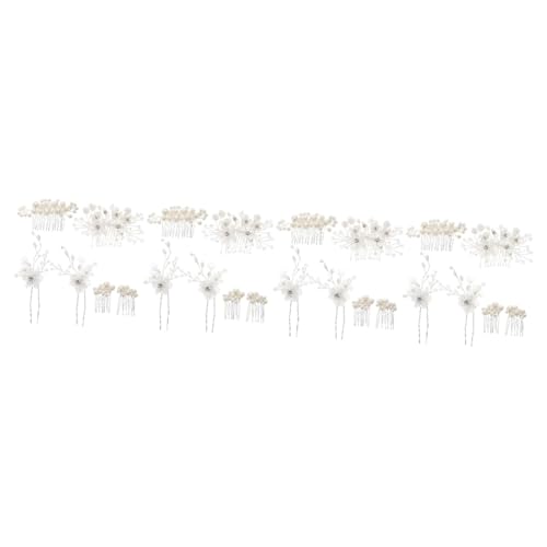 DOITOOL 24 Stk Braut Hochzeit Tiara Haarschmuck Für Damen Haarseitenkämme Haarschmuck Für Die Braut Kristall-strasssteine Silberner Kopfschmuck Perle 6-teiliges Set Acryl von DOITOOL