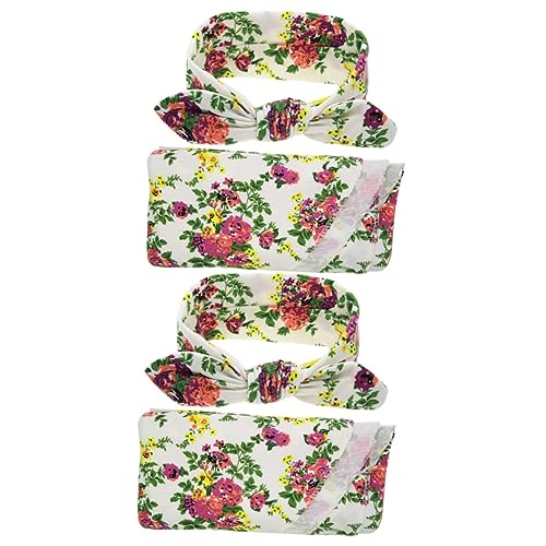 DOITOOL 2St Neugeborenes Stirnband Blumen empfangende Decken geschenk Babydecken Wickeldecke für Neugeborene Babyschlafdecke Krawatte Stoffhandtuch Kopfbedeckung Kind Weiß von DOITOOL