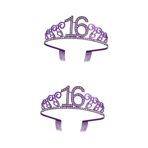 DOITOOL 2St Geburtstags-Stirnband Kronen für Frauen Nummer lila Tiara zarte Kopfbedeckung Geburtstagskuchendekoration Mädchen schmücken Geschenk Haarschmuck Braut Violett von DOITOOL