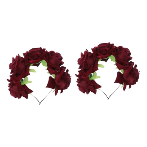 DOITOOL 2St Halloween Blumenstirnband rosafarbener Haarreif Boho-Blumenkrone für Frauen Tag haarschmuck Tiara Frauen Haarreifen floraler Haarreif Rose Kopfbedeckung Mexiko Braut rot von DOITOOL