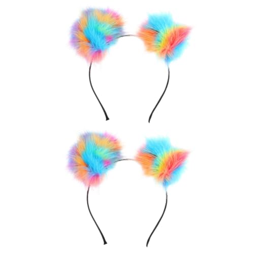 DOITOOL 2St Pelzknäuel-Stirnband Haargummis für Kinder Kopfschmuck für den Abschlussball Haarband Tiara Pompom-Kugel-Haarreifen Kopfschmuck für Kinder Ohr Kopfbedeckung von DOITOOL