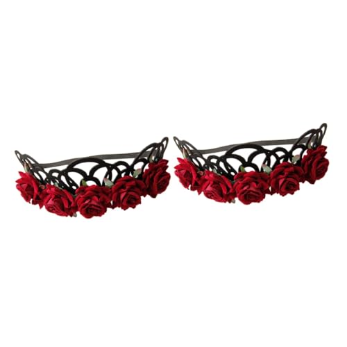 DOITOOL 2St Rosenkrone mexikanisches Haarband Foto Requisite Blumenkrone Rosengirlande Tiara Blumenmädchenkrone Blumenstirnbänder für Mädchen Kopfbedeckung Stirnband rot von DOITOOL