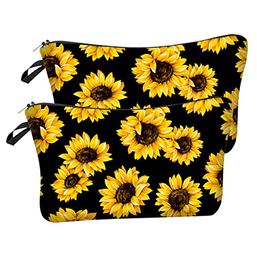 DOITOOL 2stücke Kosmetiktasche Sonnenblume Reise Make Up Tasche Mit Reißverschluss Tragbare Toiletry Bag Handliche Aufbewahrung Für Kosmetik Und Pflegeprodukte Makeup Organizer Für Damen Und Mädchen von DOITOOL