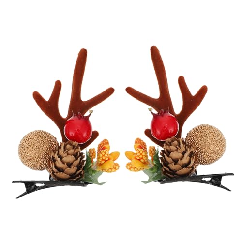 DOITOOL 2st Weihnachtshaarspangen Geweih Kopfschmuck Cone Beeren Haarspangen Geweihhaar Tragen Weihnachtskostüm Haarspange Haarschmuck Für Frauen Dekor Stirnband Harz Entenschnabel Kind von DOITOOL