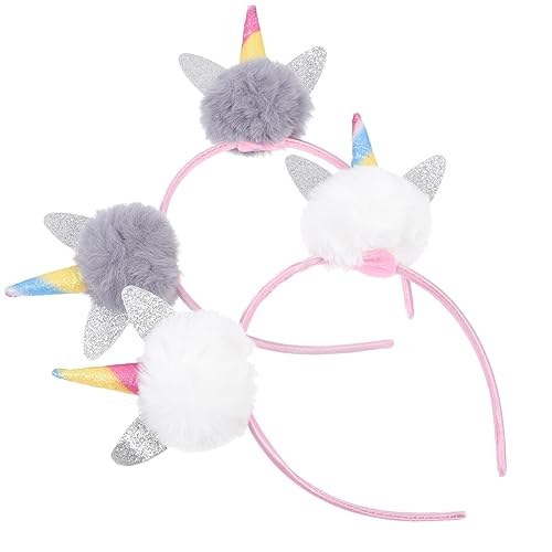 DOITOOL 2St einhorn stirnband Party-Haarschmuck Baby Mädchen Haarreifen Kinderkleidung Haarbänder festliches einhorn haarband Plüsch-Ball-Stirnband Halloween Haarring Geschenk schmücken von DOITOOL