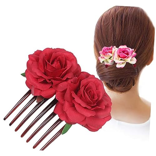 DOITOOL 2st Haarnadel Haarschmuck Haarspangen Haar Klammern Haarklammer Tiara Frauen Haarspange Haare Kämmen Rot Rose Fräulein von DOITOOL