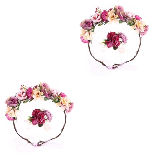 DOITOOL 2St uhrenarmbänder Mädchen Stirnband Rosen Armband Braut Kranz Violett von DOITOOL