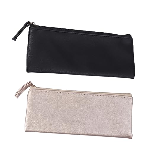 DOITOOL 2Stücke PU Leder Bleistiftbeutel Minimalistische Schreibwaren Aufbewahrungstasche Für Studenten Und Kosmetik Schwarz Und Praktischer Stifthalter Und Schminktasche von DOITOOL