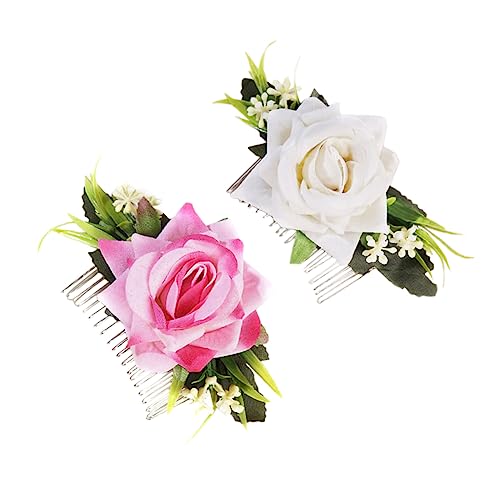 DOITOOL 2St Blütenkopf Haarspange mit Rosenblüten Hochzeit Haarkamm Haar Klammern Tiara Blumen Brautkopfschmuck Haarkämme Französisch Haarnadel Klipp Haarschmuck Fräulein Stoff von DOITOOL