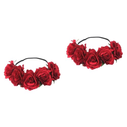 DOITOOL 2st Haarbänder Haarschmuck Tiara Rosafarbenes Haarband Kopfbedeckung Aus Rosen Für Die Braut Florales Stirnband Hochzeit Mädchen Rosafarbene Tasche von DOITOOL