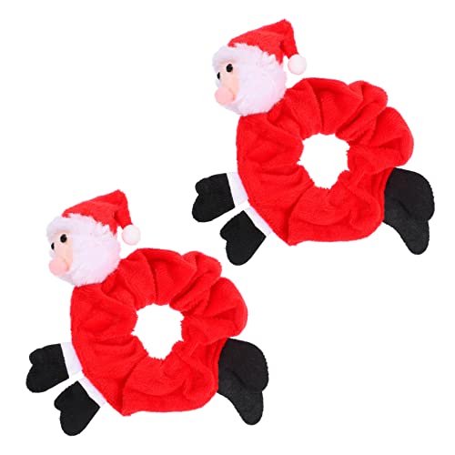 DOITOOL 2st Haarring Haarschmuck Mit Bommeln Weihnachtsmann-kostüm Haargummis Für Mädchen Weihnachtsstirnband Elastische Weihnachtshaarseile Santa Scrunchie Flanell Weihnachten Rot Armband von DOITOOL