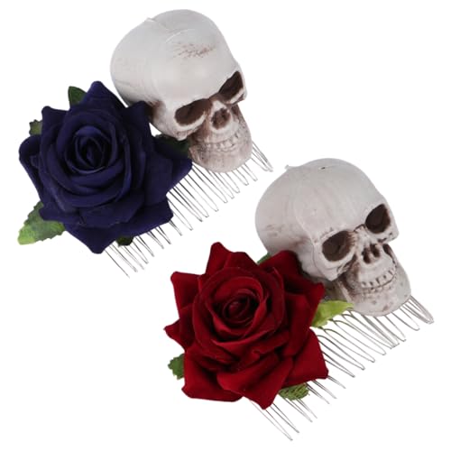 DOITOOL 2st Lustige Haarnadeln Halloweens Haarflechter Party-haarnadel Seitenkämme Mit Rosenschädel Haarspangen Für Damen Seitenkämme Aus Totenkopfhaar Kamm Rosa Farbe Fräulein Kunststoff von DOITOOL