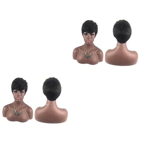DOITOOL 2St schwarze Perücken lockige afro perücke echthaar lockige Echthaarperücke Damen Perücken Haarschmuck Mädchenhaarperücke Europäisch und amerikanisch Rosennetz Fräulein von DOITOOL