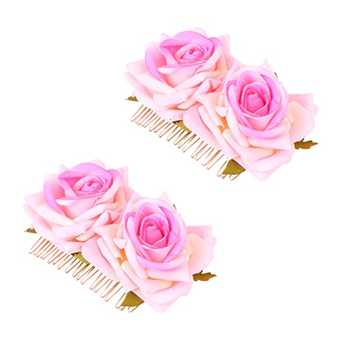 DOITOOL 2st Rosenhaarkamm Braut Haarkämme Frauen Dekorative Haarnadel Brautseitenkämme Rosenhaar-hombe Brautjungfer Hören Dekor Brauthaarkamm Hochzeit Haarkamm Stift Blumen Fräulein Rosa von DOITOOL