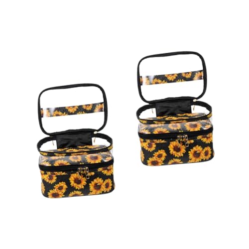DOITOOL 2St Sonnenblumen-Kosmetiktasche durchsichtige Kosmetiktasche zweilagige Kosmetiktasche transparent Make-up-Taschen Reisetaschen-Toilettenartikel Reisebedarf Kulturbeutel für Damen von DOITOOL