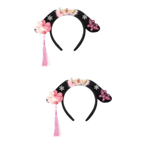 DOITOOL 2st Stirnband Dekorativer Haarreif Kostüme Für Mädchen Spitzenbesatz Haarschleife Mit Quaste Retro-kleidung Haarspangen Für Kinder Haarschmuck Baby Hochzeit Stoff Rosa Fahnenkopf von DOITOOL