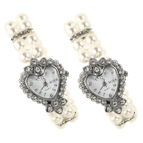 DOITOOL 2stücke Herzförmige Damen Quarzuhr Mit Kristallperlenband Kleine Vintage Armbanduhr Elegantes Bling-ziffer Für Handgelenk Antik Glitzernd von DOITOOL