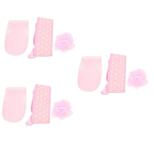 DOITOOL 3 Sätze Dreiteiliges Badetuchset Schrubben Badetuch Mesh-puff-duschkugel Körperwäscher Spa-handtücher Duschzubehör Haushaltsreinigungshandschuhe Ein Bad Nehmen Rayon Rosa Wanne von DOITOOL
