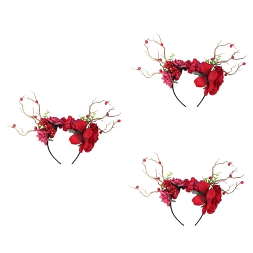 DOITOOL 3 Stk Stirnband haar zubehör haarschmuck m berry valentinesday geschen walentigtag überdimensioniert Dekorationen Haarnadel Kopfbedeckung Kind Rosen Textil rot von DOITOOL