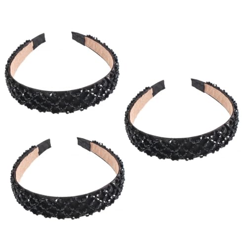 DOITOOL 3 Stk Haarband Mit Strasssteinen Strass-stirnband Geflochtenes Stirnband Schwarze Scrunchies Für Haare Breites Stirnband Aus Kristall Braut Stirnband Elastizität Schmuck Damen von DOITOOL