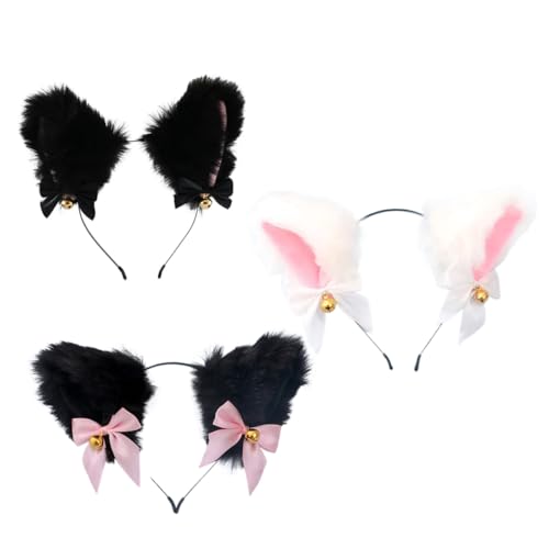 DOITOOL 3st Stirnband Mit Katzenohren Schwarzes Dekor Kinderkleidung Für Mädchen Plüsch Haarband Geschenk Für Frauen Hase Fräulein K Kaninchenfell Die Klingel Weiß Lolita von DOITOOL