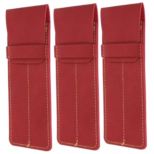 DOITOOL 3 Stück Teiliges Leder Stiftemäppchen PU Leder Stift Hülle für Füllfederhalter und Kugelschreiber Eleganter Stift Organizer für Büro und Unterwegs Weinrot von DOITOOL