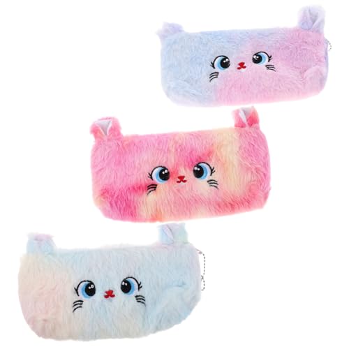 DOITOOL 3 Stück Teiliges Mäppchen Plüsch Katze Federmäppchen Weich Leicht Zipper Stiftetui Niedlich für Schule Büro Reise Teenager Mädchen Frauen von DOITOOL