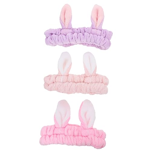 DOITOOL 3st Süße Kopfbedeckung Kopfbedeckungen Für Damen Hase Duschstirnbänder Katzen-make-up-stirnband Kaninchen Elastische Haarbänder Mädchen Stirnband Selfie Stoff Violett Einfach Schal von DOITOOL