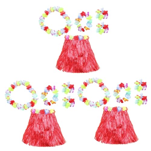 DOITOOL 3-Teiliges Set Hawaii-Kleider für Mädchen tropische Halsgirlande Ornament Halsketten Luau Partyrock Hawaiischer Partyrock Erwachsener Kleidungsset Blumenkette Hula-Tanz Damen Kranz von DOITOOL