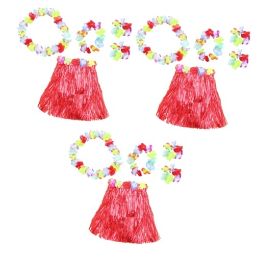 DOITOOL 3-Teiliges Set Hawaiischer Grasrock hawaiianisches kleid für kinder Halsketten Halsband für Damen Hawaiischer Partyrock Luau Partyrock Mädchen Kranz Tischrock Dekorationen Bankett von DOITOOL