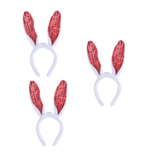 DOITOOL 3St Make-up-Stirnband Plüsch Ostern Tiara rosa geschenke LED-Stirnband mit Hasenohren LED-Hasenohr-Stirnband Hut Zubehör Ohrring Kleidung Baby Kopfbedeckung rot von DOITOOL