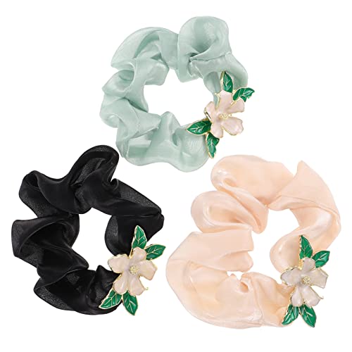DOITOOL 3St floraler Haargummi Haargummis mit Blumenmuster Haarseile Tiara Kopfschmuck für Mädchen Haarringe Gittergewebe Kopfbedeckung Haarschmuck Zinklegierung von DOITOOL