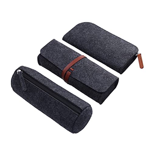 DOITOOL 3Stücke Teiliges Filz Mäppchen Reißverschluss Stift Organizer Dunkelgrau Für Schreibwaren Kosmetik Und Multifunktionale Aufbewahrungstasche von DOITOOL