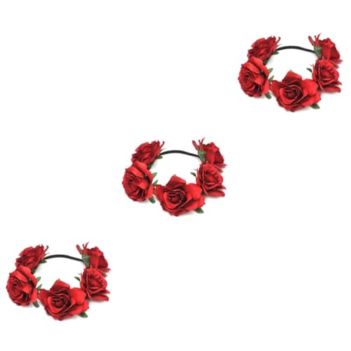 DOITOOL 3st Frauen Stirnband Braut Stirnband Rosenblumen-stirnbänder Für Frauen Haarbänder Für Damen Brautkopfschmuck Für Die Hochzeit Rosenkopfschmuck Rosafarbenes Haarband Rot von DOITOOL