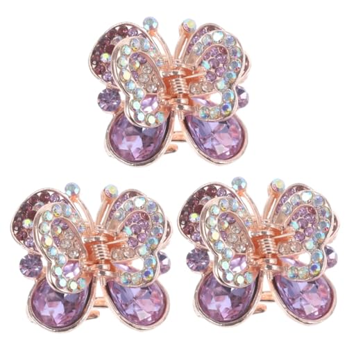 DOITOOL 3st Schmetterlings-strass-clip Haarspangen Haar Klammern Kopfschmuck Aus Kristall Haarklammern Für Damen Kristall-haarschmuck Violett Ausgabekarte Metall Legierung von DOITOOL