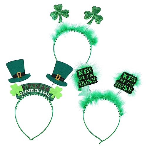 DOITOOL 3st Stirnband Kopf Bopper Antennen Haarreif Headwear Headband Hair Hoop Mädchen Damen Leuchtender Haarschmuck Shamrock Zubehör Hair Accessories Patrick Plastik Hut von DOITOOL