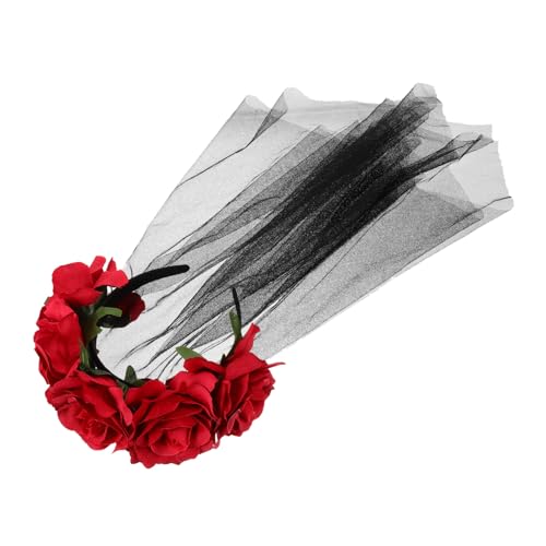 DOITOOL 3st Tag Des Toten Schleiers Tag Der Toten Haarschmuck Stirnband Schwarz Tag Der Toten Stirnband Halloween-rosenblumen-stirnband Mexikaner Damen Rot Krone Mexiko von DOITOOL