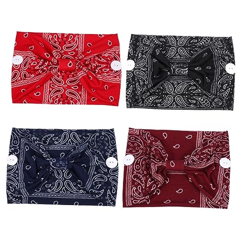 DOITOOL 4 Stück Haargummi mit Knöpfen bandana haarband elastische haargummi Kopftuch Haarband Anti-Strangulation Stirnband Knopf Schal Krankenschwester Haartuch Polyester von DOITOOL