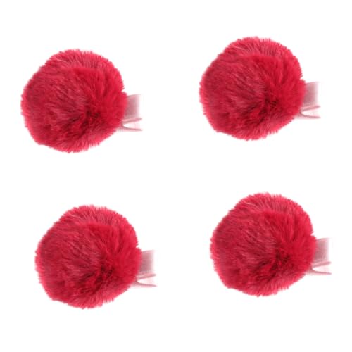 DOITOOL Haarspangen Für Damen 4 Stück Haarspangen für Kinder Haar Klammern Haarnadel Haarklammer Haarspangen für Mädchen Plüschball-Haarspangen Haarball Haarschmuck Ausgabekarte Baby rot von DOITOOL