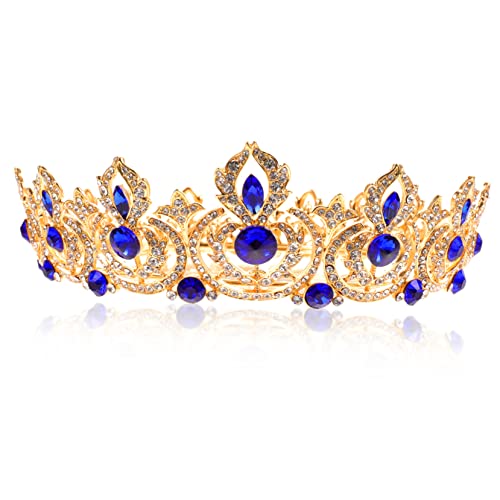 DOITOOL 4 Stück Retro Runde Krone Vintage-dekor Mädchen Krone Vintage Hochzeitsdeko Handdekor Elegante Tiara-krone Blaue Strasssteine Mädchen Tiara Requisiten Fräulein Jahrgang Legierung von DOITOOL