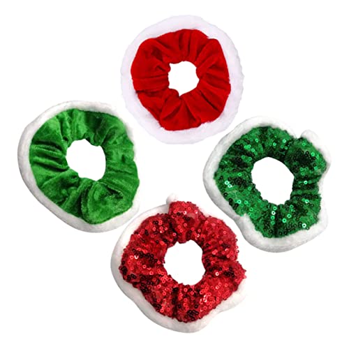 DOITOOL Haare Pferdeschwanz 4 Stück Weihnachtshaargummi Scrunchies Haarring Haar Gummibänder Haarbänder Damen Schal rote Haargummis grüne Haargummis festlich Stirnband Dafa-Kreis Stoff von DOITOOL