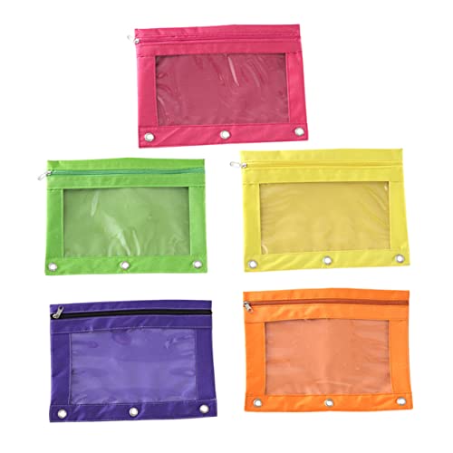 DOITOOL 5stücke Ring-federmäppchen Mit Reißverschluss Transparentes Federmäppchen Schreibwarentasche Aktentasche Große Kapazität Oxford-Material Mehrfach Verwendbar Tragbar von DOITOOL