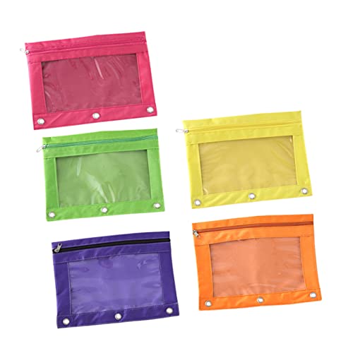 DOITOOL 5stücke Ring-federmäppchen Mit Reißverschluss Transparente Schreibwarentasche Großkapazitiv Oxford-Material Praktisch Für Stifte Radiergummis Und Mehr Gelb Lila Orange Rosé von DOITOOL