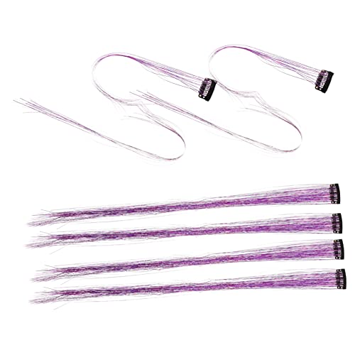 DOITOOL 6st Glänzendes Perückenstück Haar Glitzer Strähnen Glitzer Haar Lametta Haar Lametta Kit Für Mädchen Haar Zug Kit Haarverlängerungsset Blitz Pet-seidenfaden Veilchen Violett von DOITOOL